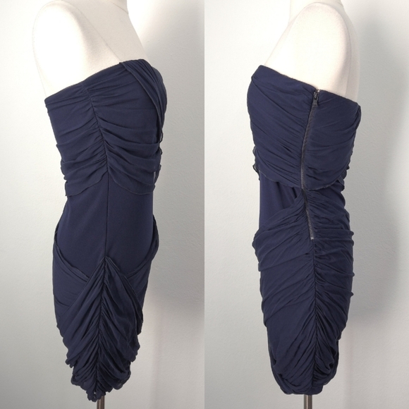 NWOT Alice & Olivia Navy Blue‎ Silk Draped Sexy Bodycon Mini Strapless Dress - Picture 7 of 8